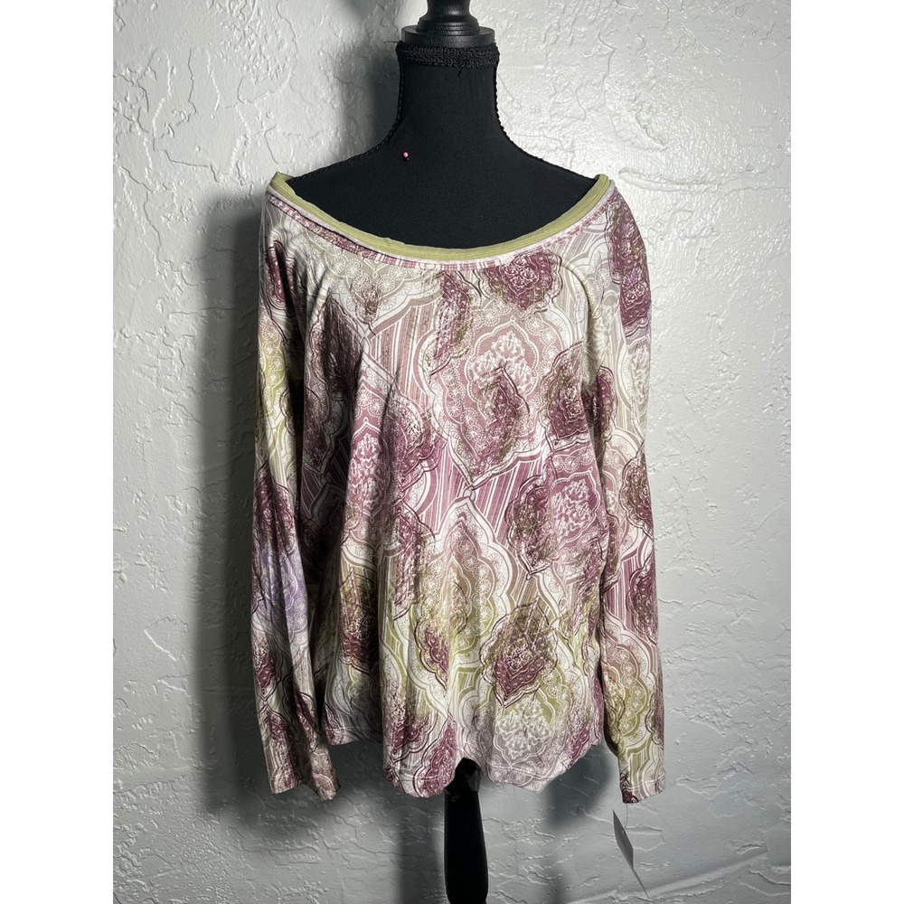 Axcess XL Paisley Medallion Print Long Sleeve Top Cotton Boho Y2K NWT